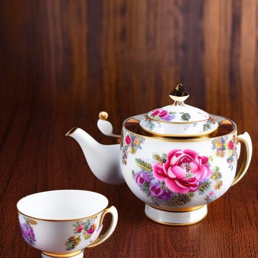 Hyperrealistic Vintage Tea Set with Flowers