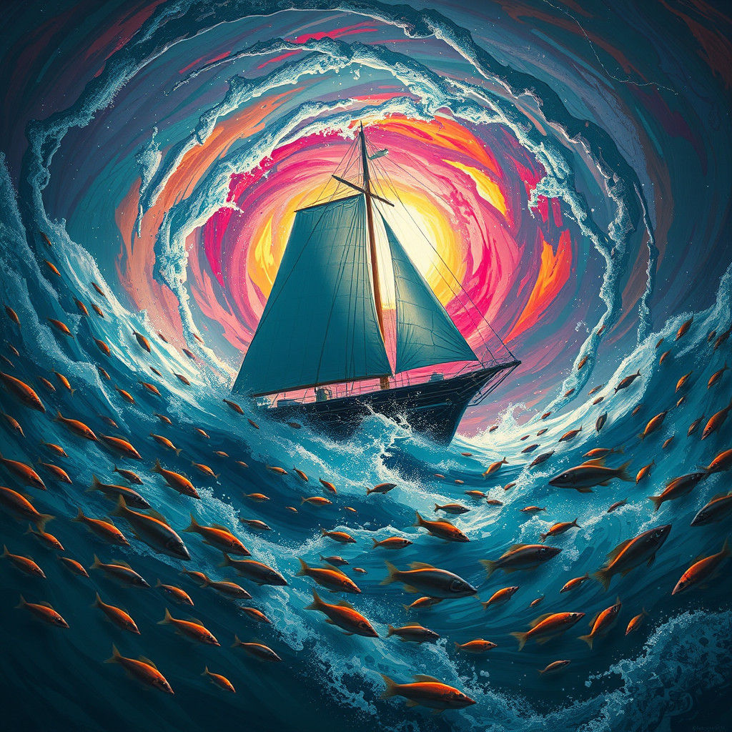 Submerged Sailboat in Turbulent Waters