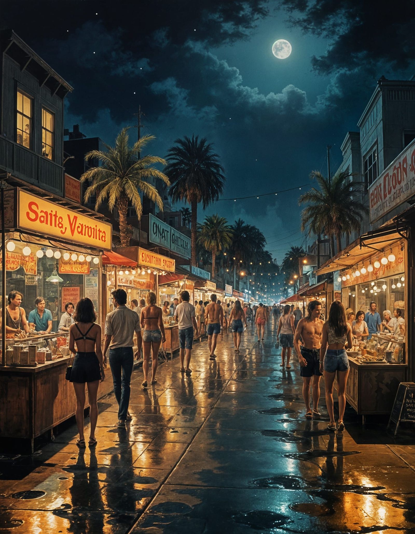 Retro Downtown Night Market in Vibrant Ink and Paint