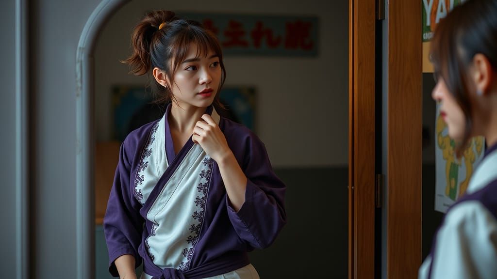 Woman in Kimono-Style Martial Arts Clothing