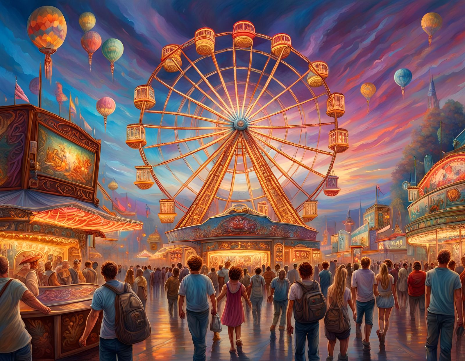 Colorful Carnival Ferris Wheel in Detailed Matte Painting