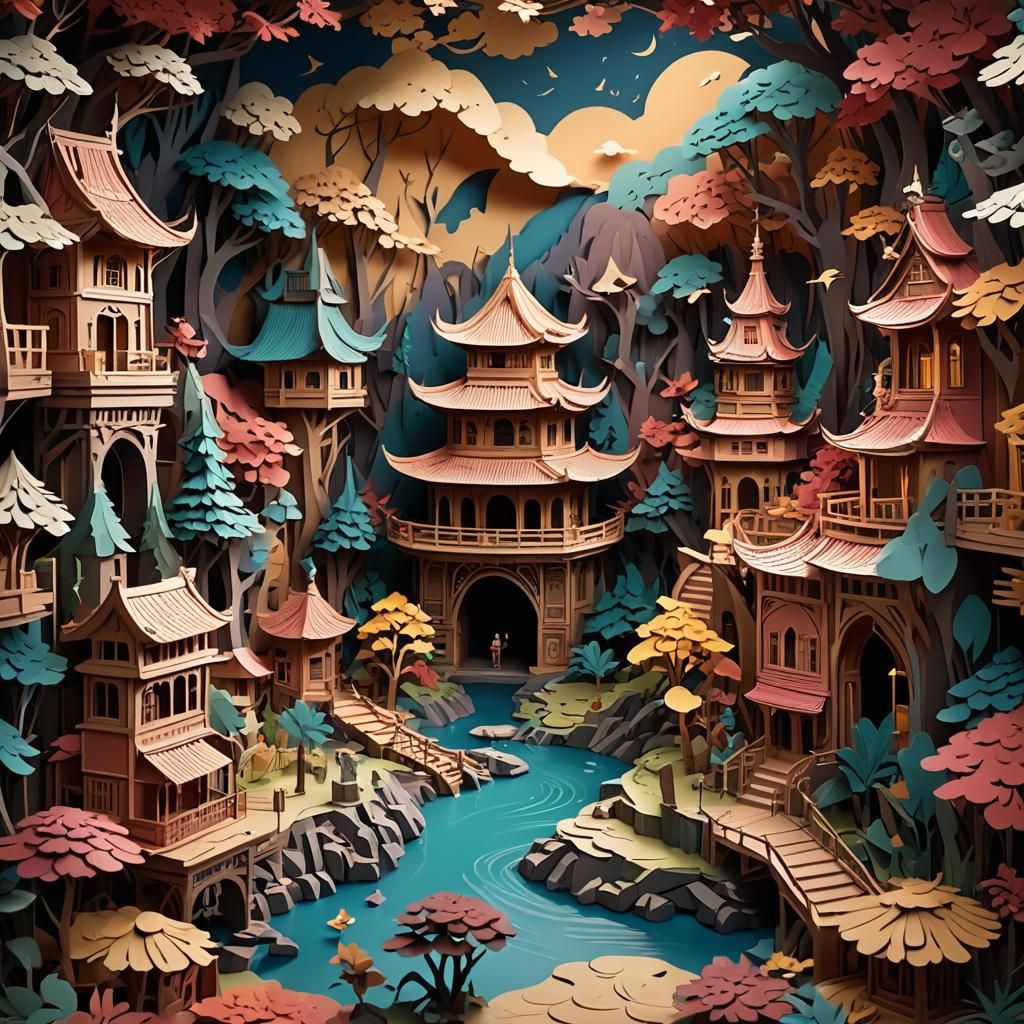 Kirigami Pop-Up Scene in Three Dimensions