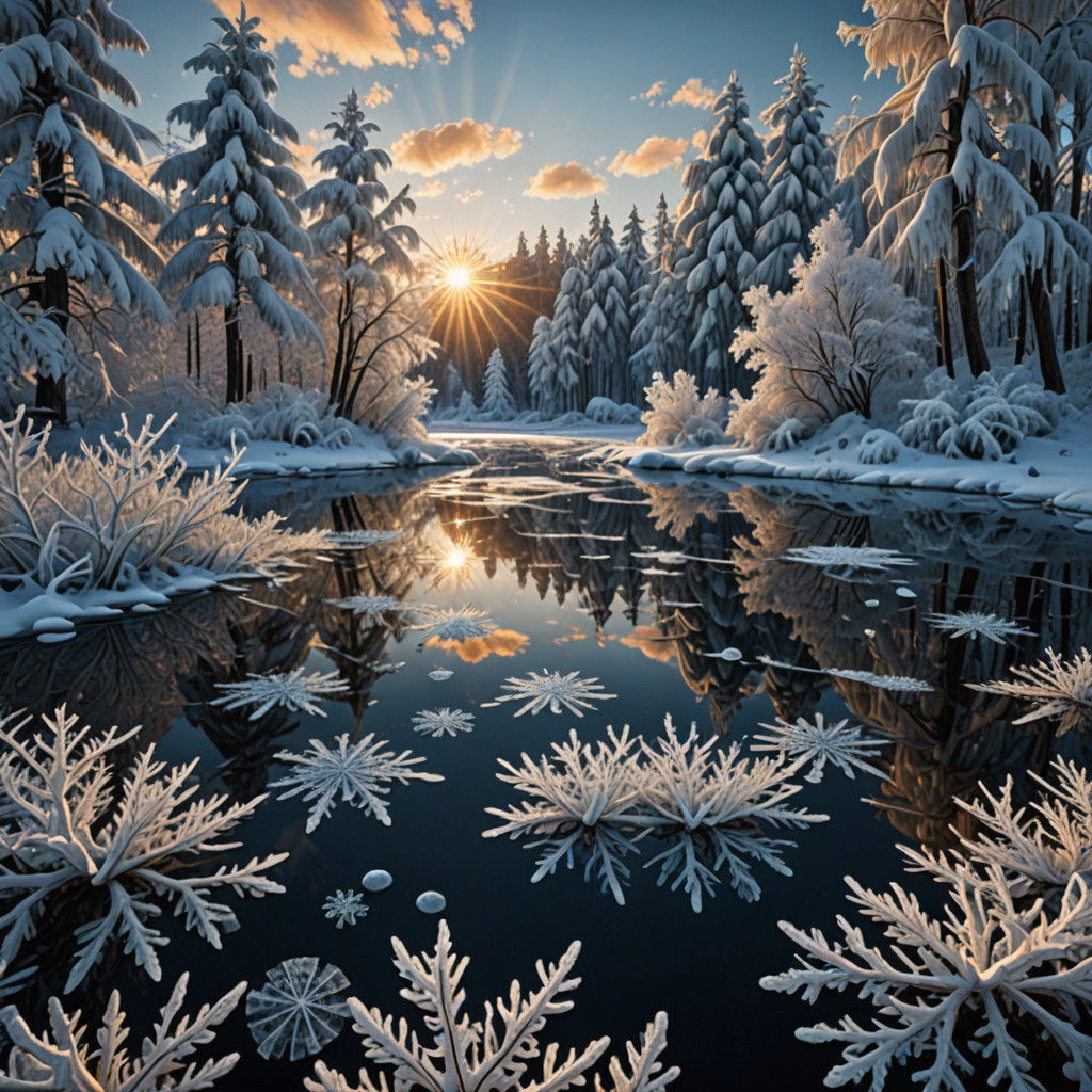 Vivid Winter Wonderland Panorama in Hyper-Realistic Digital...