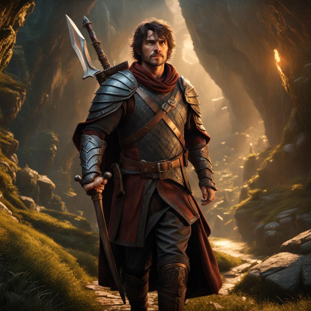 Brave Hobbit Ranger with Shortsword, Fantasy Art