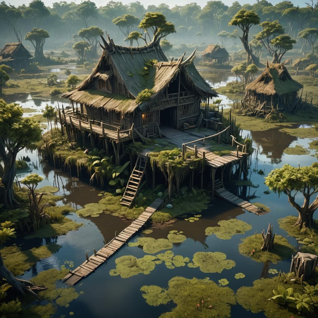 a mossy green lush hut