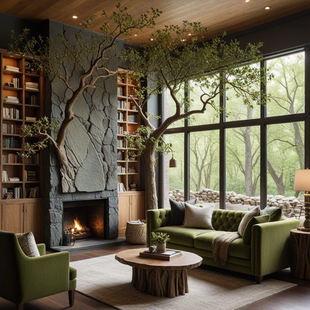 Hyper-realistic Library Lounge with Oak Canopy and LED Stars