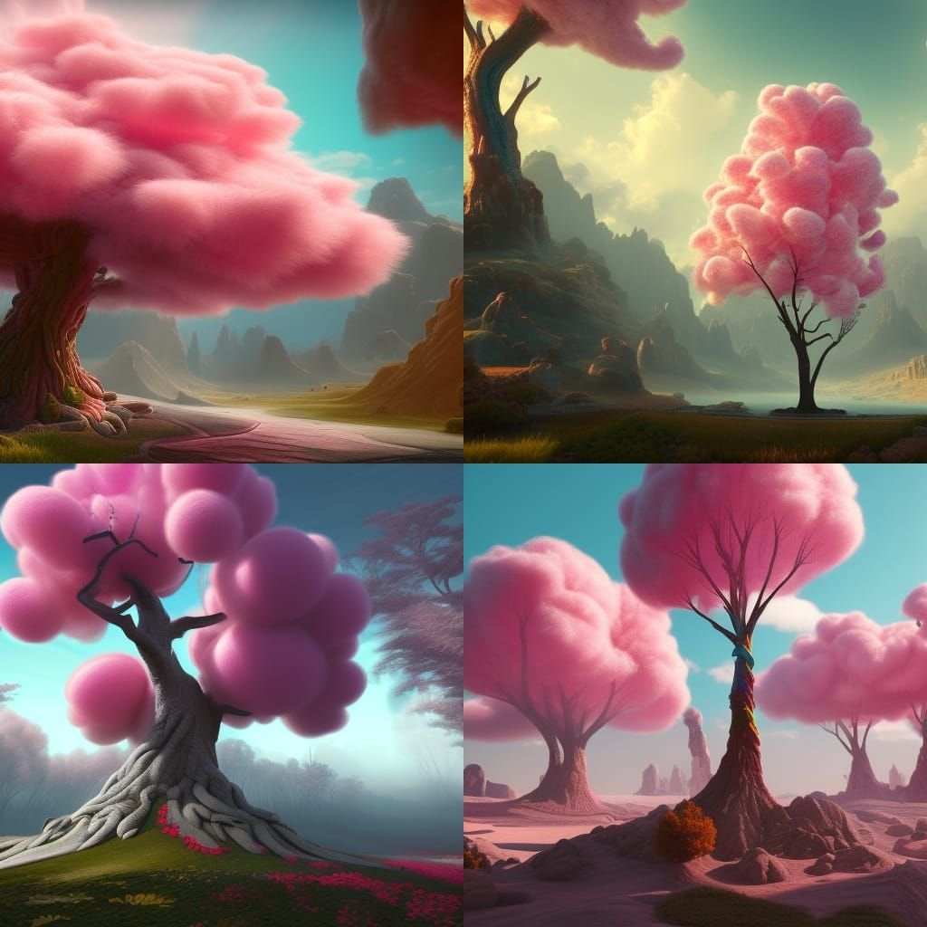 Cotton Candy Tree in Detailed Matte Painting Style