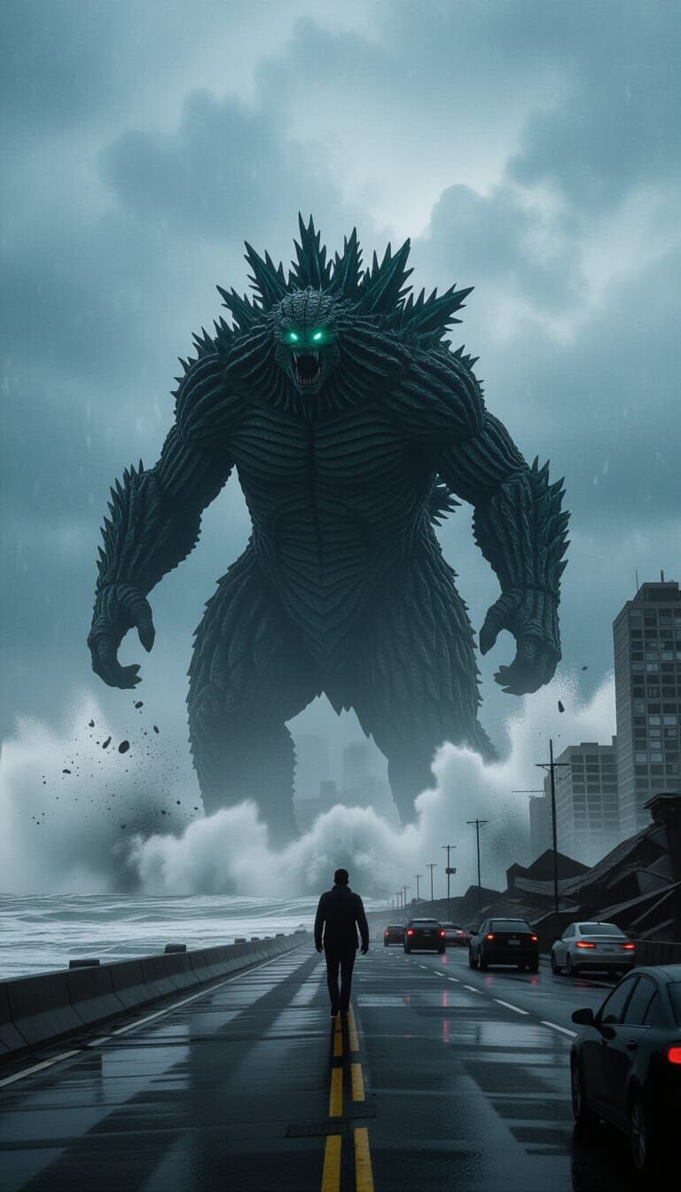 Colossal Sea Monster Emerges in Stormy Cinematic Scene
