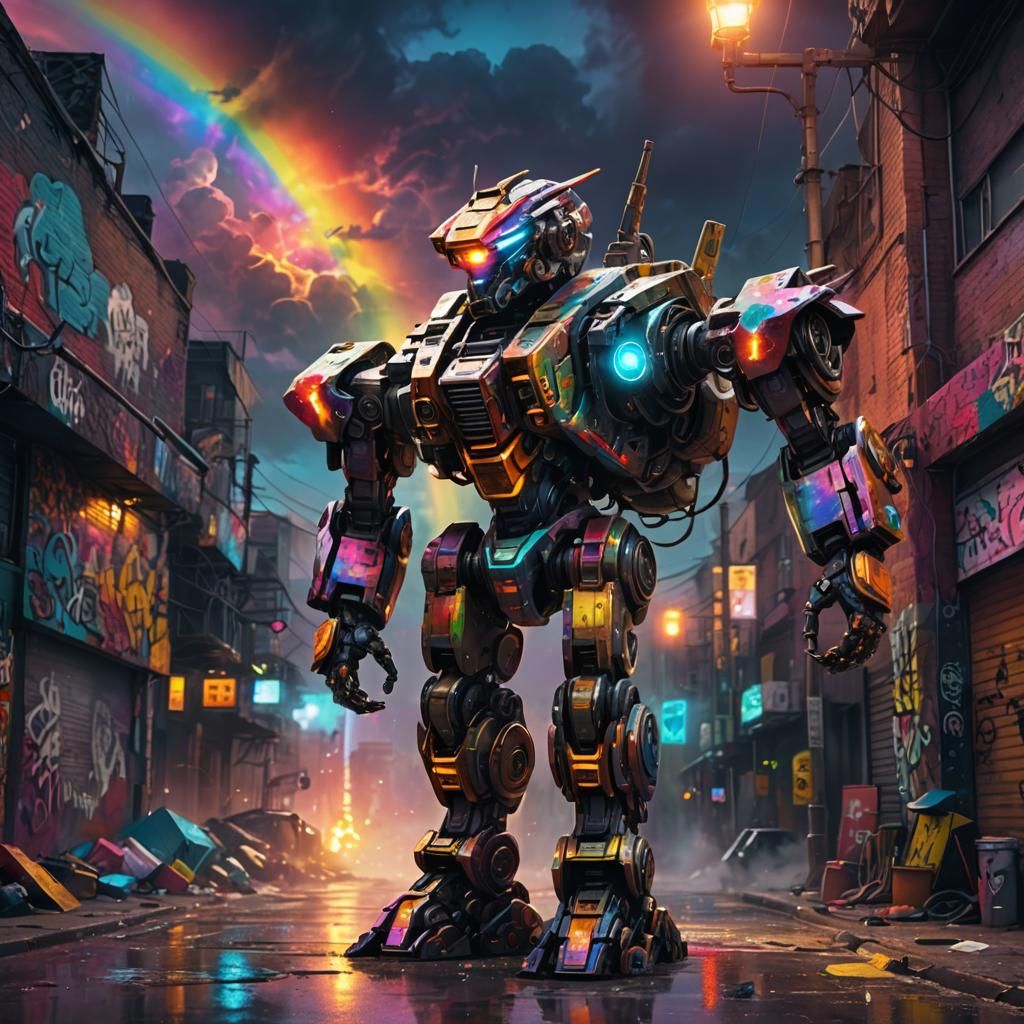 Mech Shining Rainbow Light in Graffiti Street