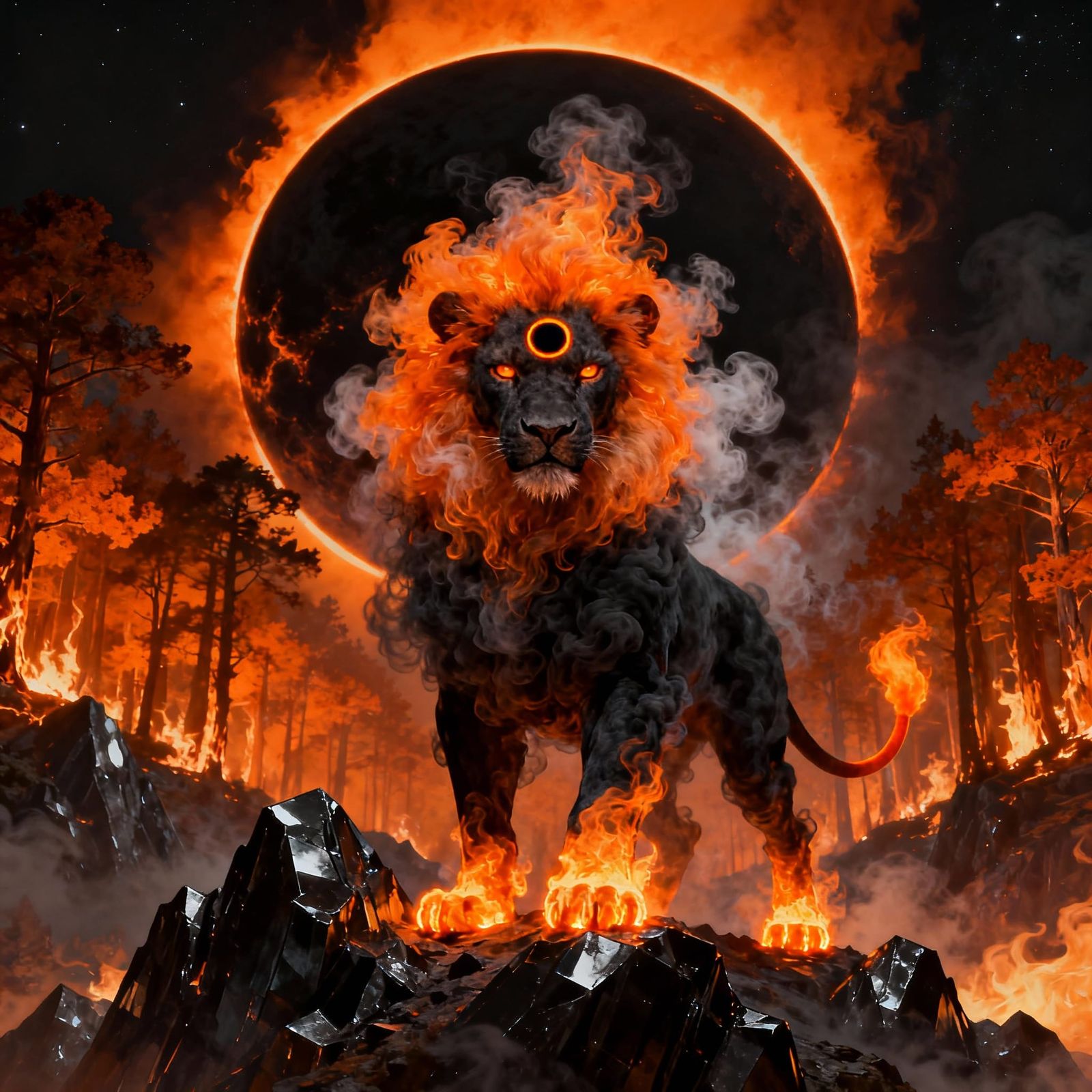 Fiery Lion Spirit Roars Before Burning Eclipse