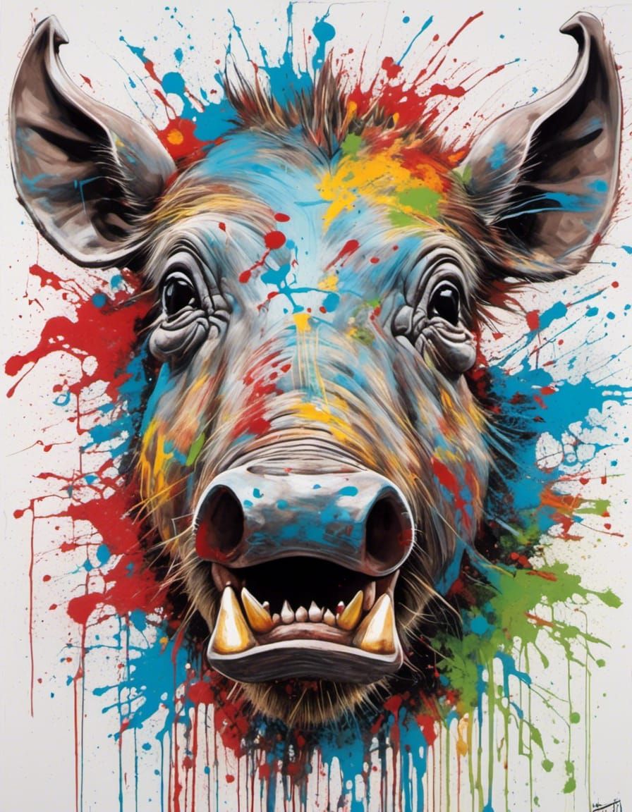 Majestic Warthog Head in Graffiti Art Style