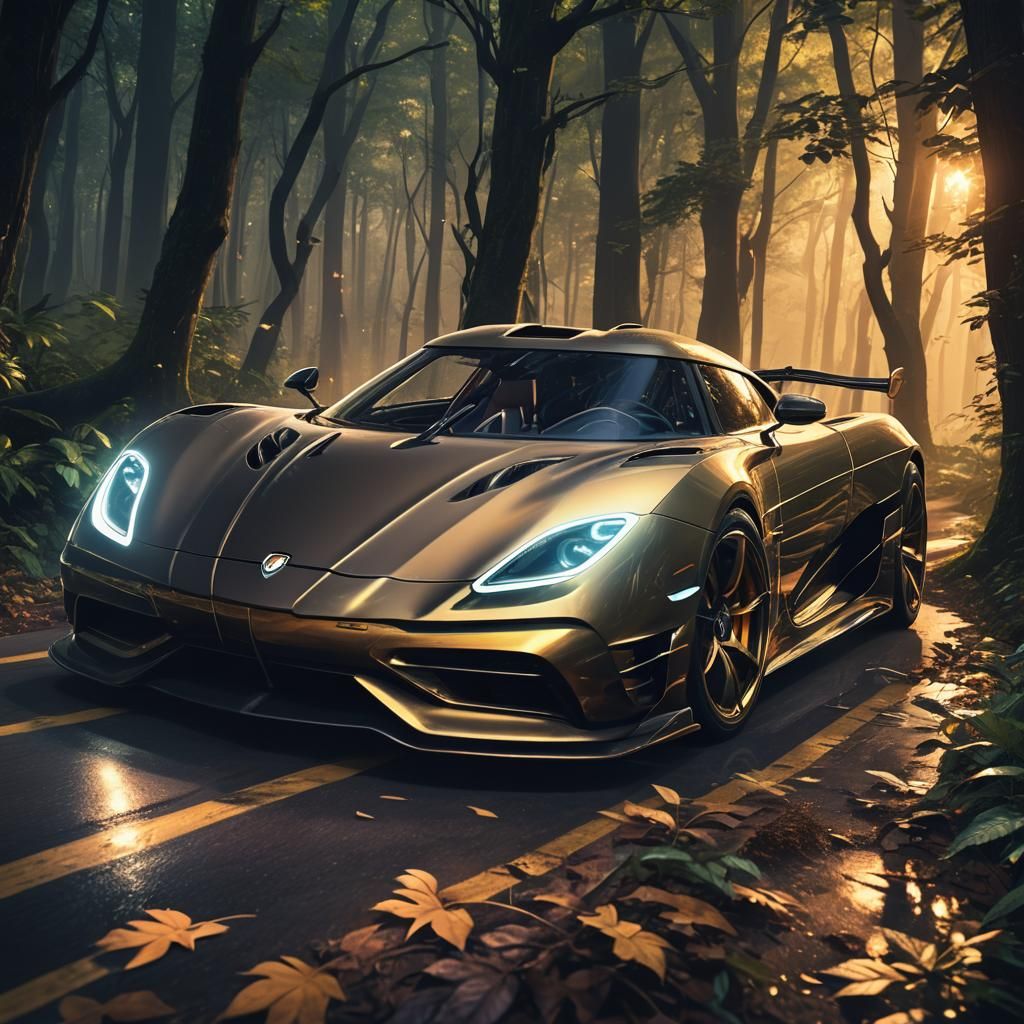 Koenigsegg Concept Art in Mystical Neon Forest
