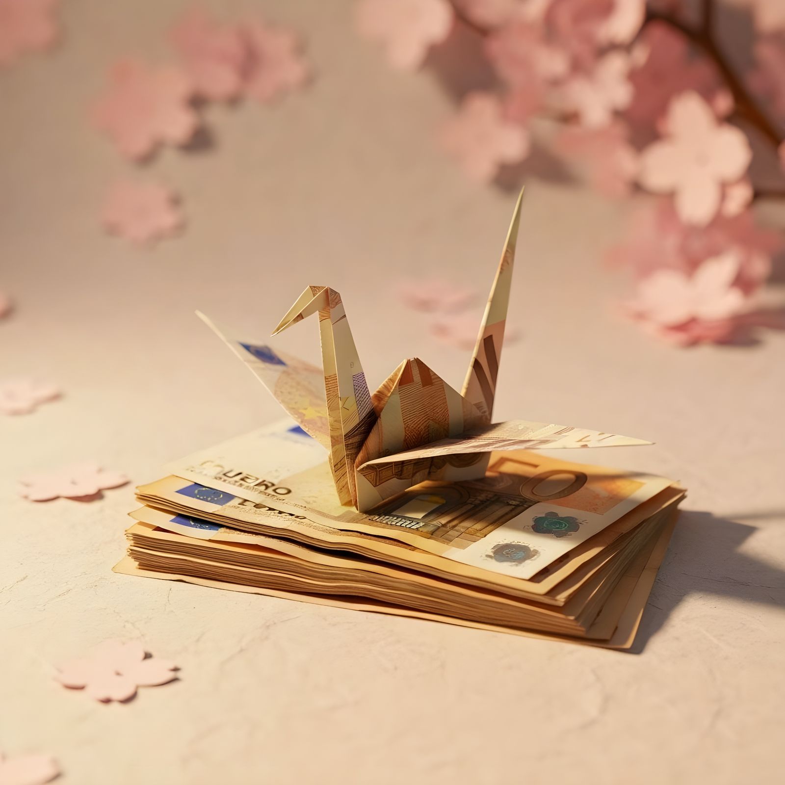 Origami Crane from Euro Bill, Japanese Inspired