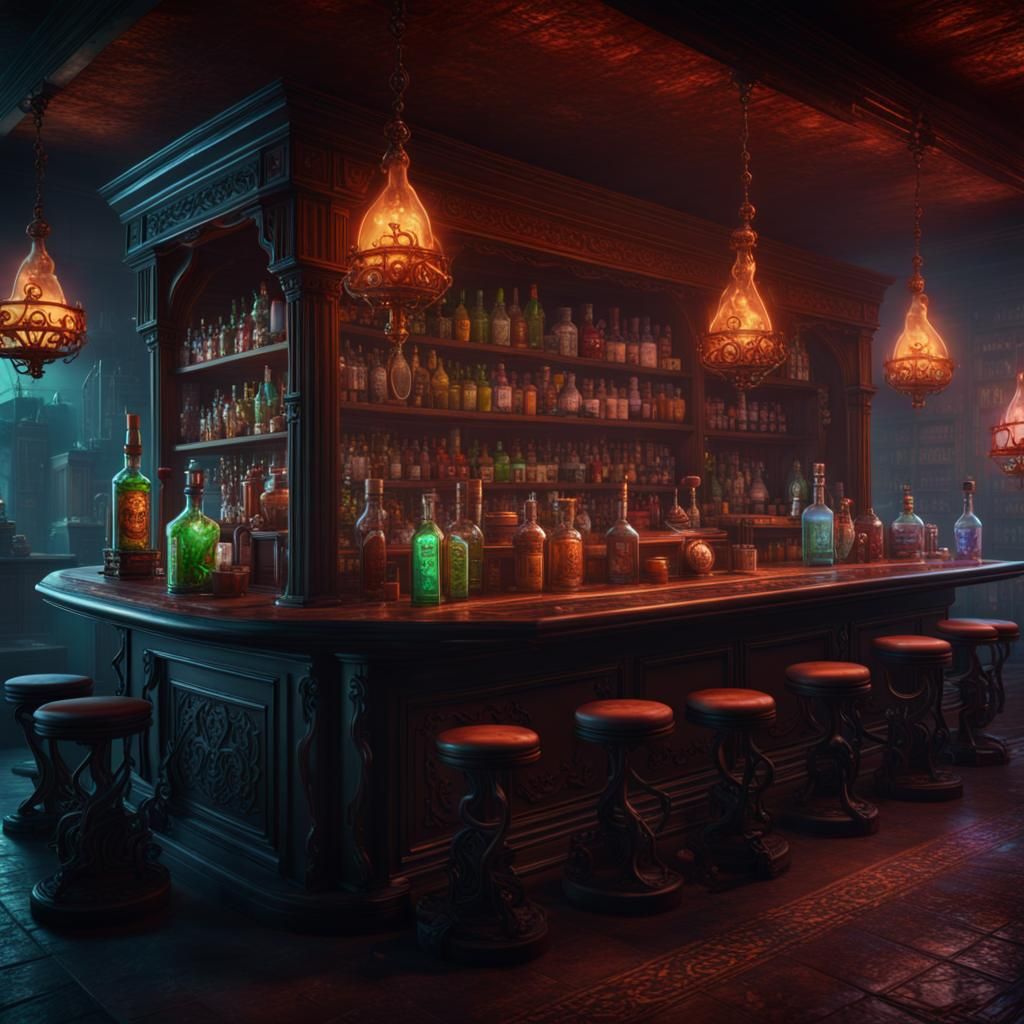Dark Fantasy Drug Bar in Detailed Matte Painting Style