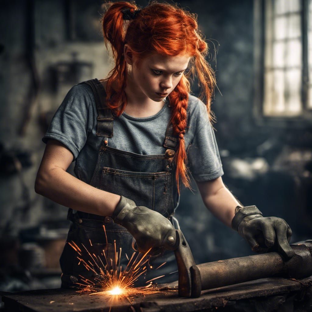 Hyperrealistic Portrait of a Cyclops Girl Blacksmith