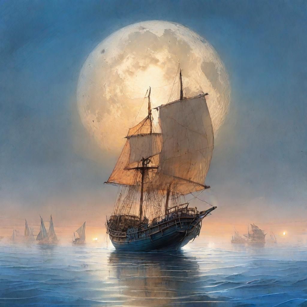 Foggy Desert Oasis with Japanese Sailboat