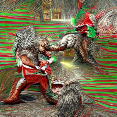 Hyperrealistic Werewolf vs Santa Claus Fight