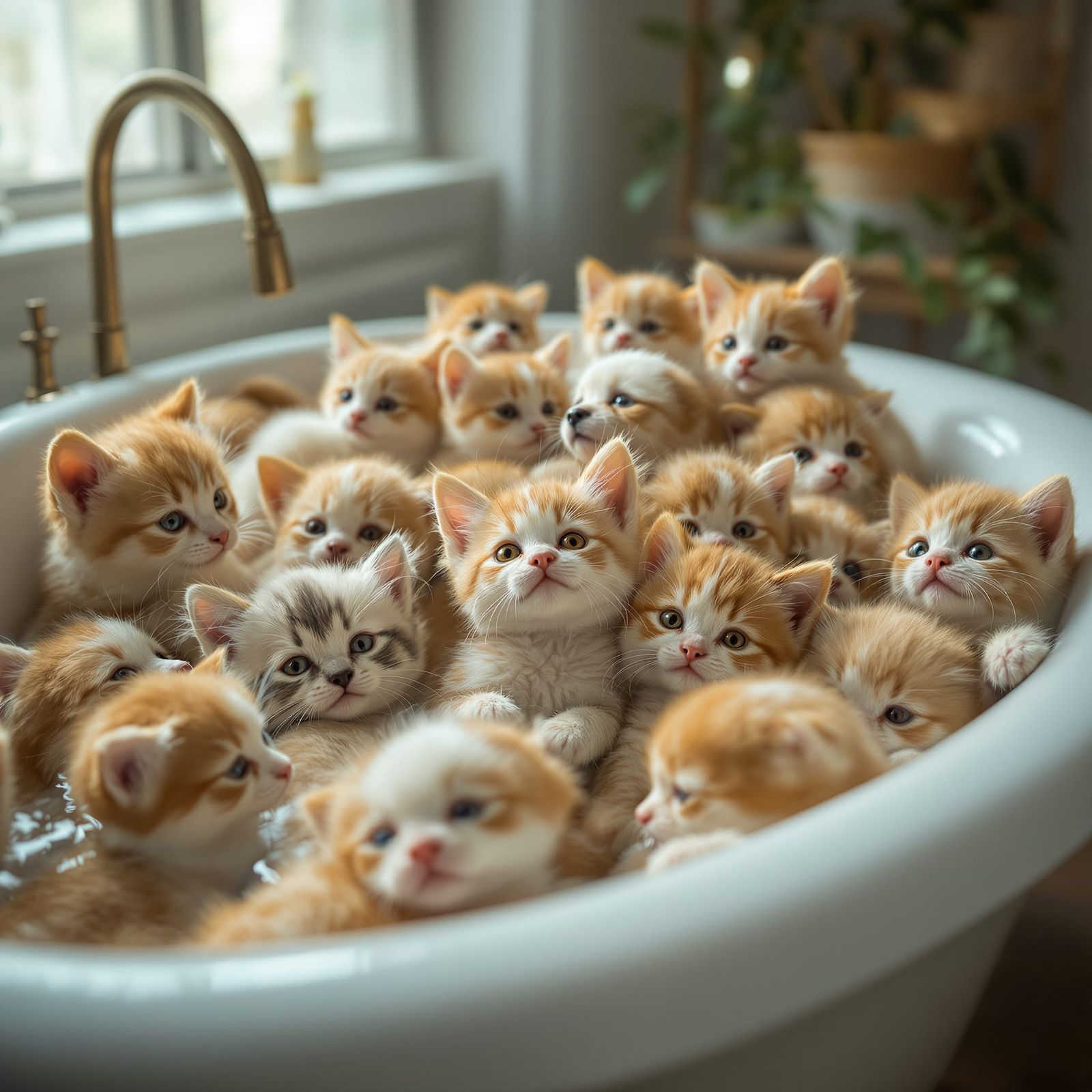 Cute Kittens and Puppies in Bathtub, Ultra-Realistic