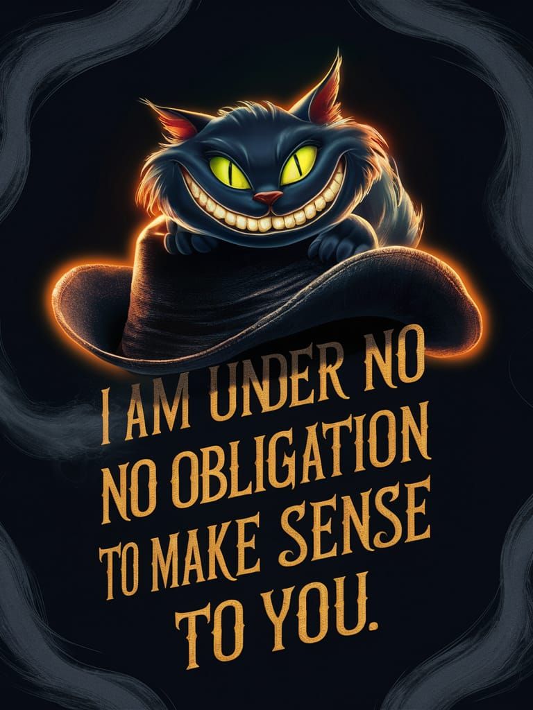 Sinister Cheshire Cat with Glowing Text in Gothic Style