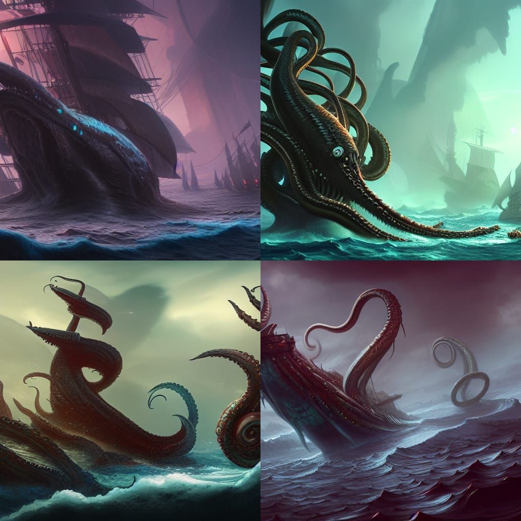 Kraken Swallowing Ships: Detailed Matte Painting