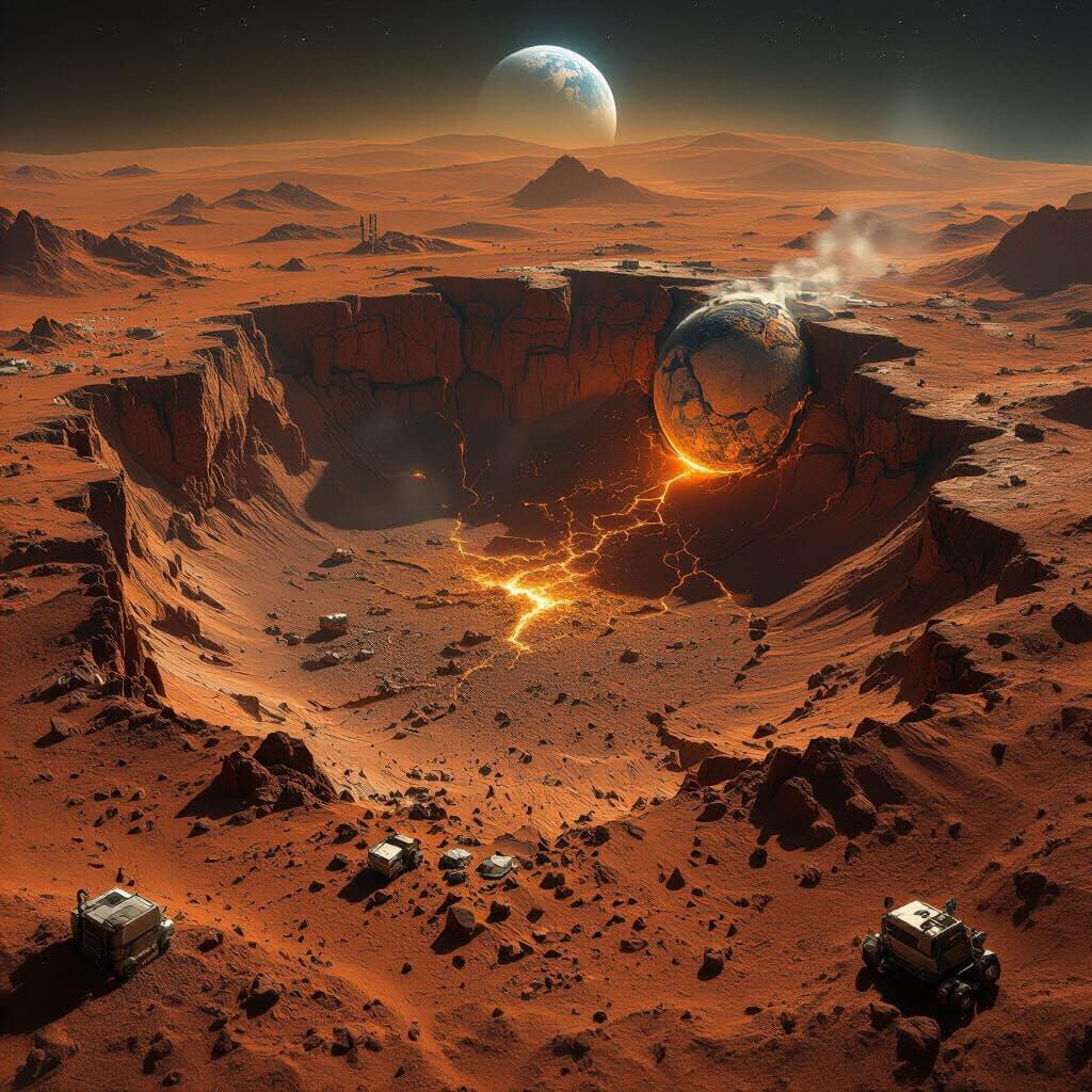 Martian Impact Site: Cinematic View in Ultra-Detailed Realis...