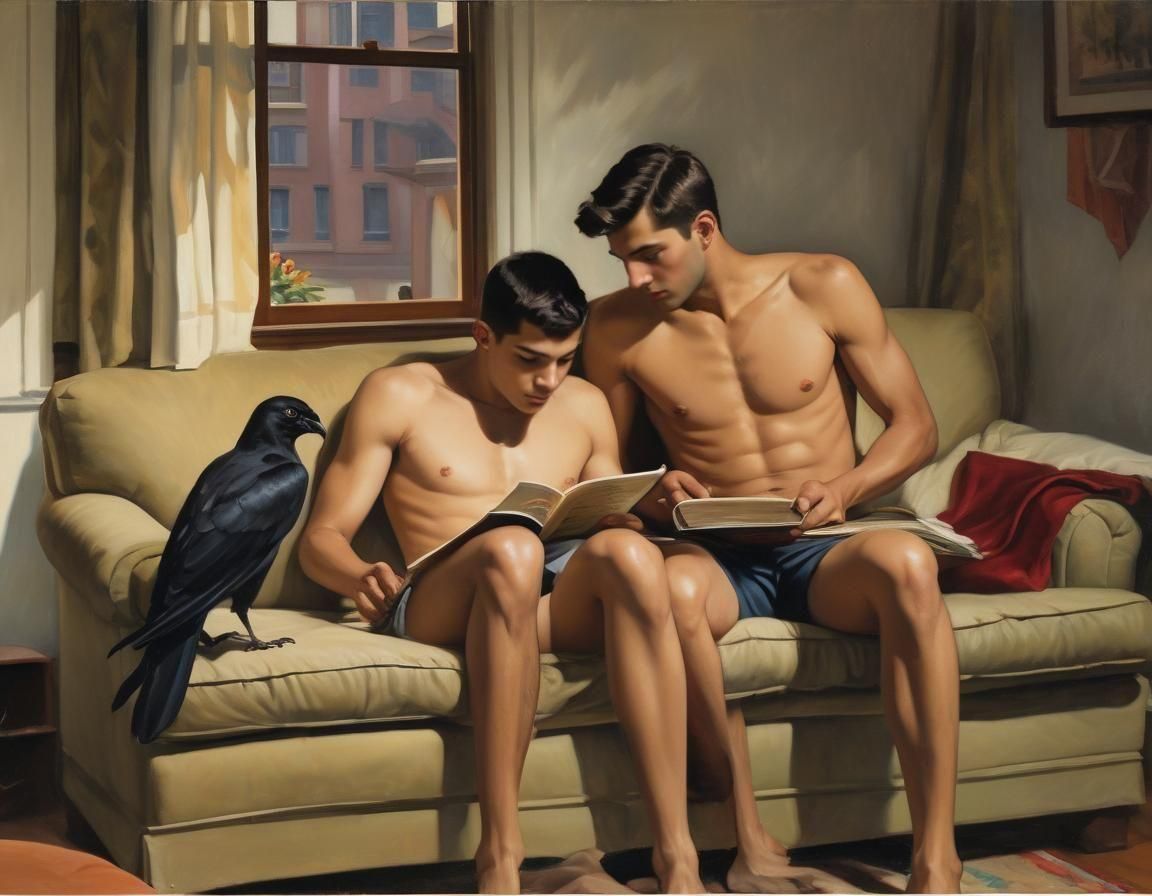 An oil painting masterpiece by Edward Hopper of (only two Hi...