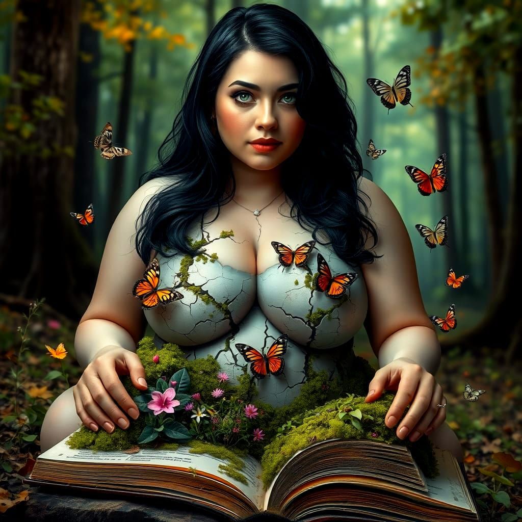 Cracked Beauty: Moss, Flowers, and Butterflies