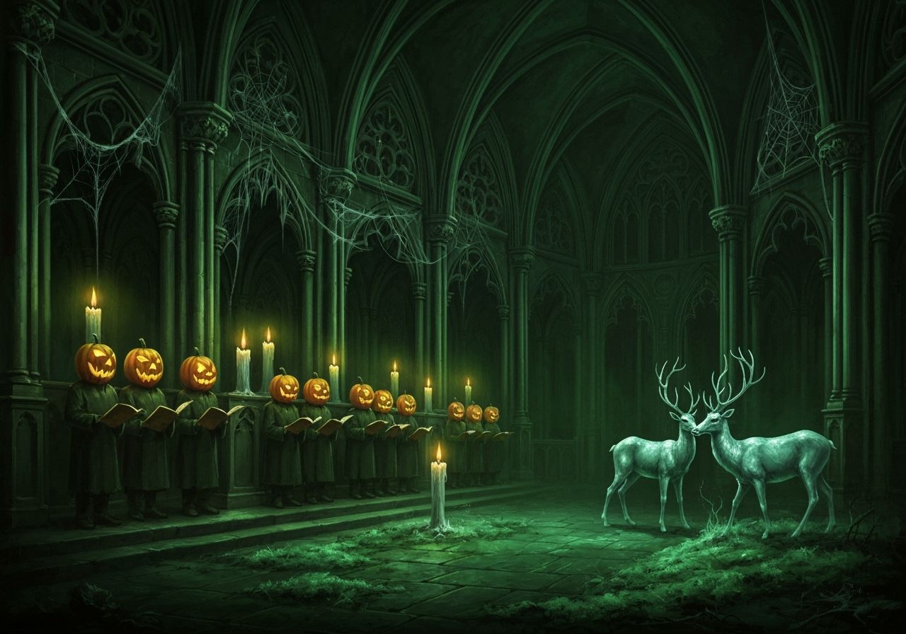 Gothic Crypt Cathedral with Jack-o'-Lantern Choirboys
