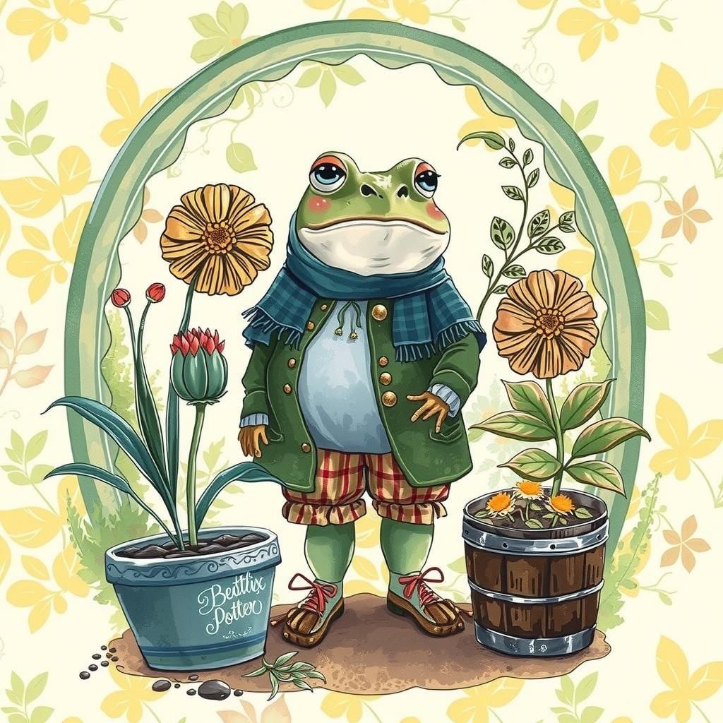 Cute Cartoon frog , Beatrix potter style, wearing Victorian ...
