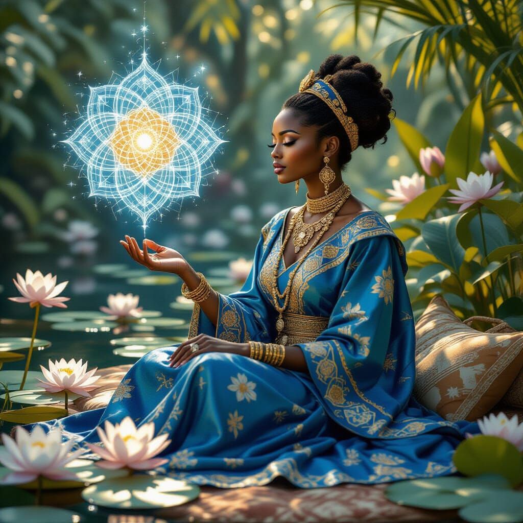 Zulu Woman Observes Magical Artifact in Flower Garden