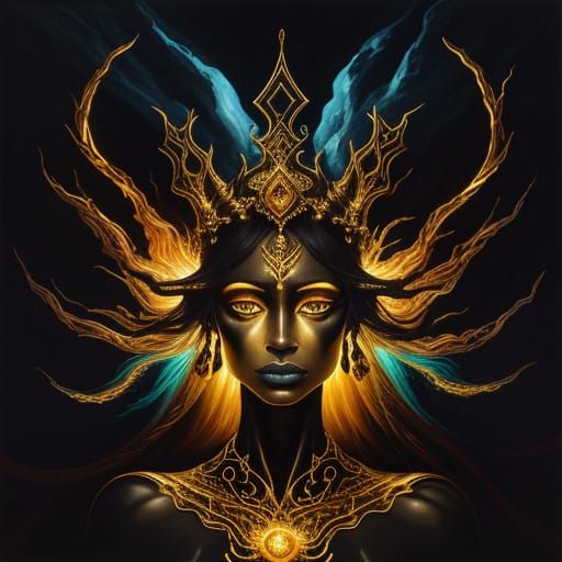 Goddess in Dark Canyons: A Surrealist Oil Painting