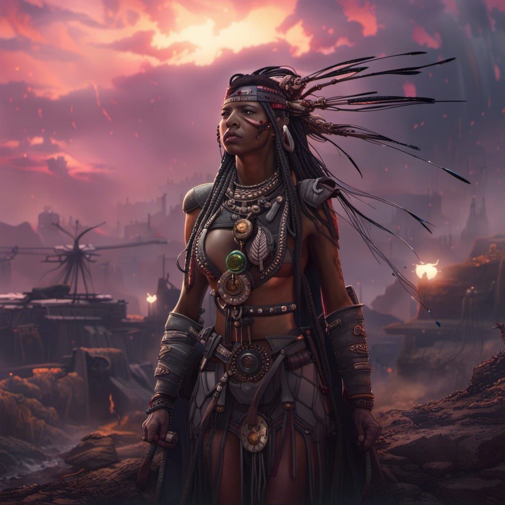 Cyberpunk Priestess Heals Soldiers on Battlefield