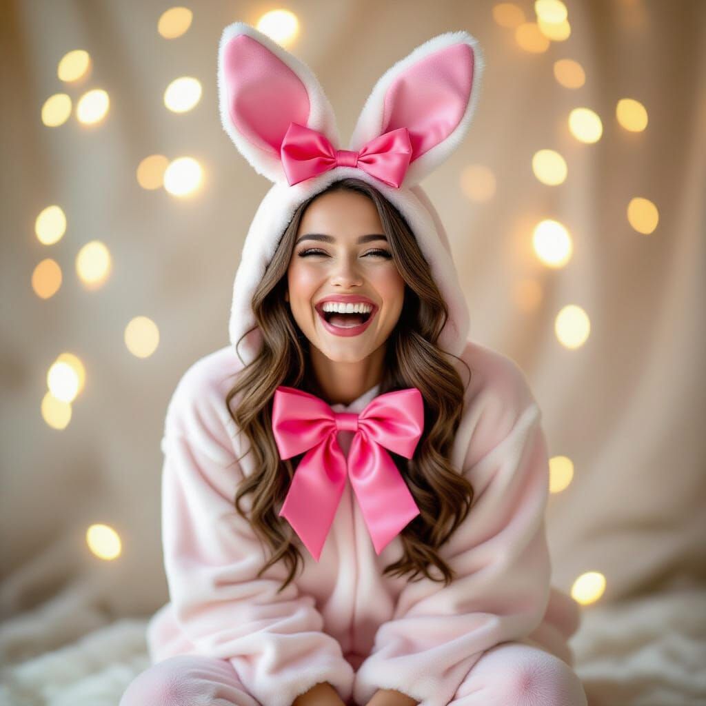 Woman in Bunny Costume Laughing, Professional Photography