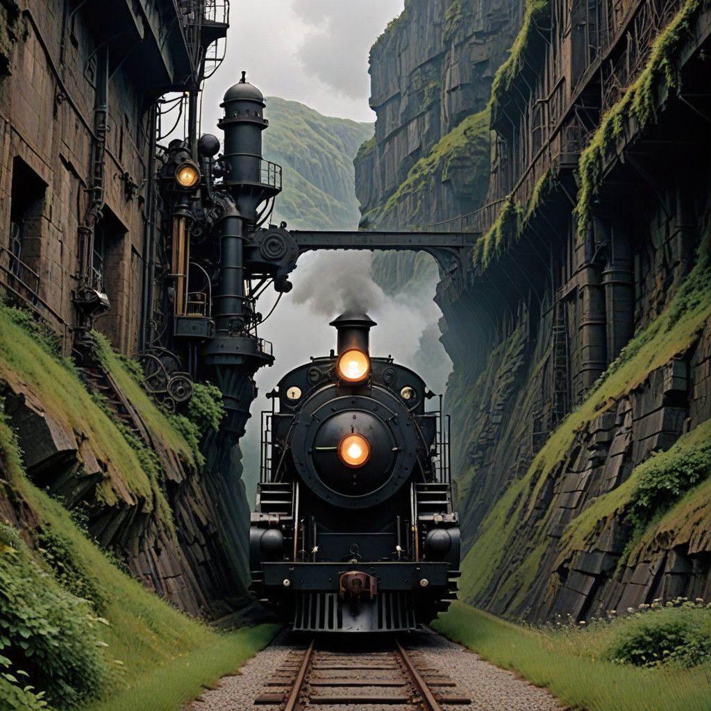 Steampunk Explorer Sees Scenic Landscapes in the Fading Ligh...