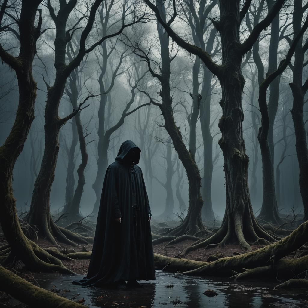 Mystic Forest Figure in Dark Surrealism