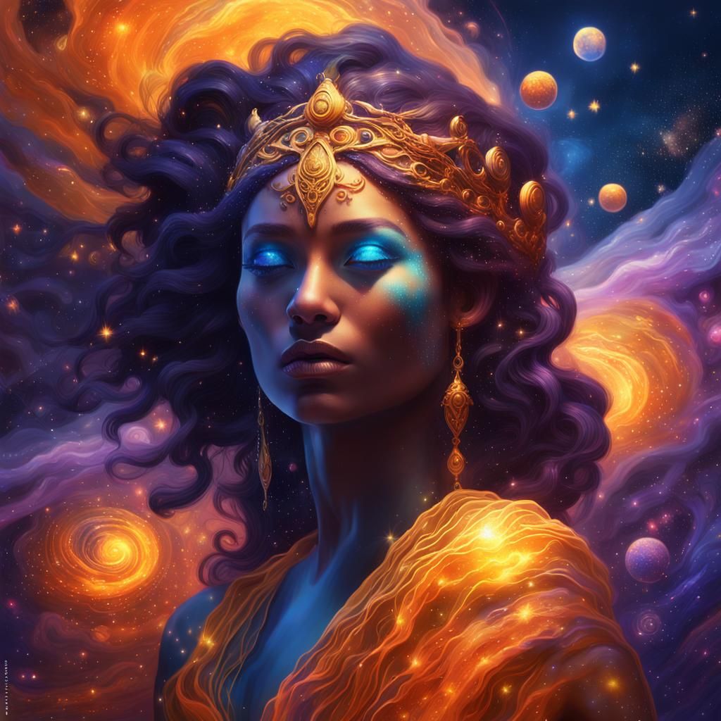 Goddess Holding Galaxies: Fantasy Concept Art