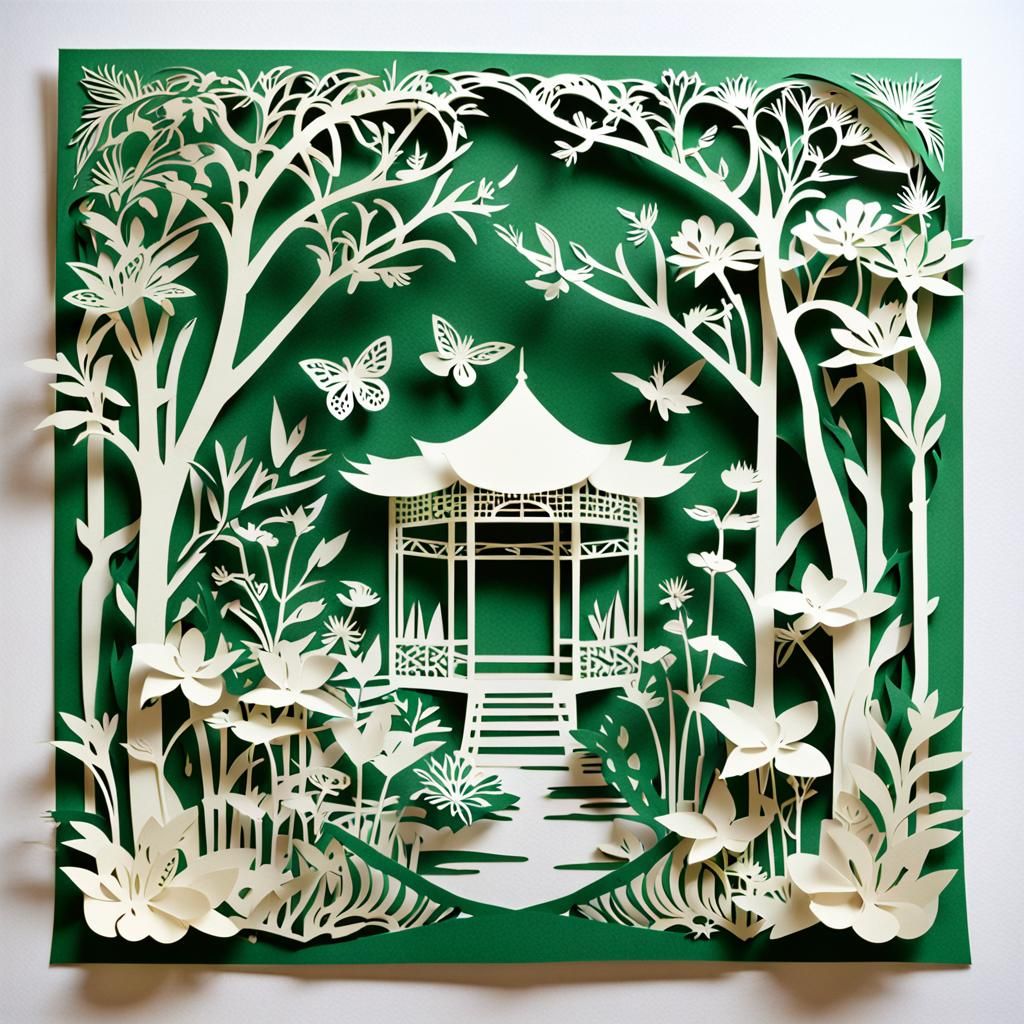 Elaborate Kirigami Botanical Garden Scene