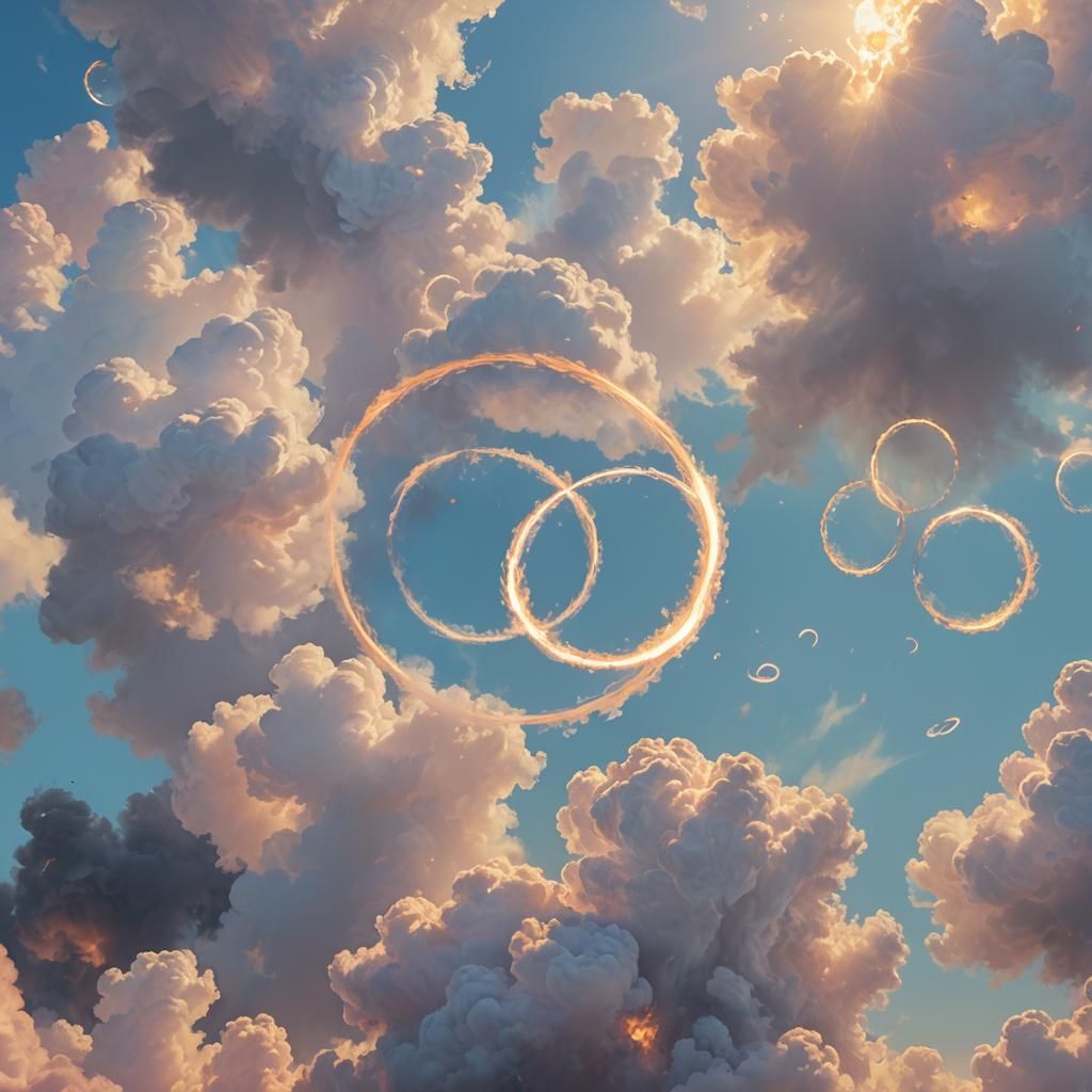 Smoke Rings in Pastel Sky: Oil Painting Style
