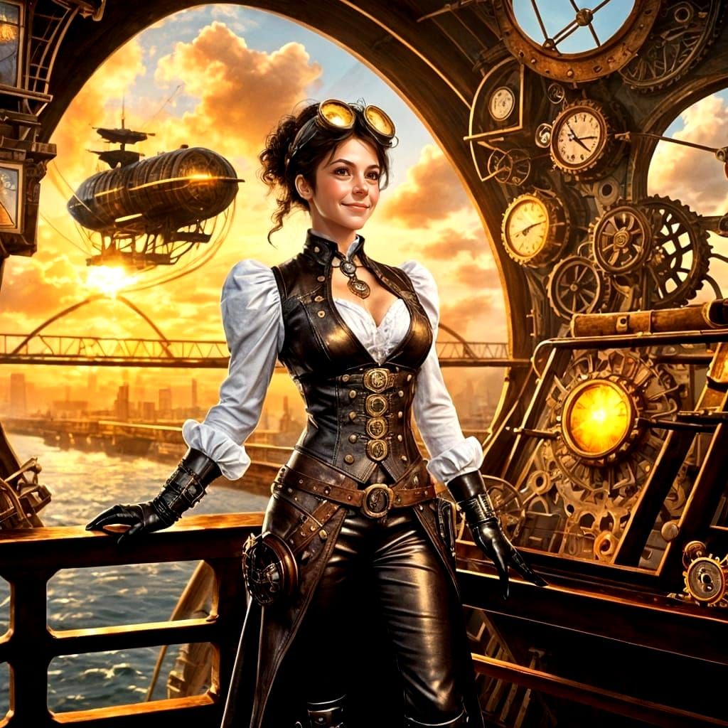Steampunk Airship Captain Amidst Stormy Skies