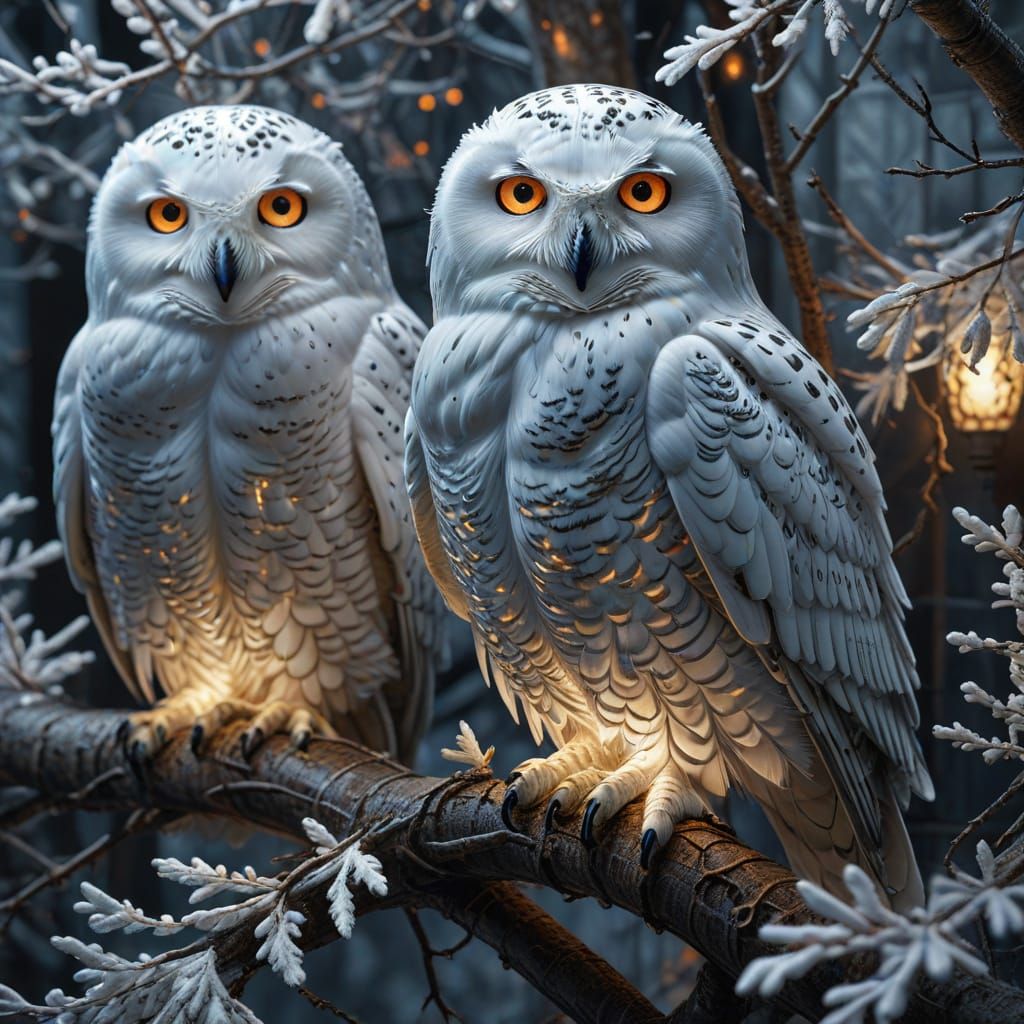 Hyperrealistic Snowy Owls Mosaic Tile Art