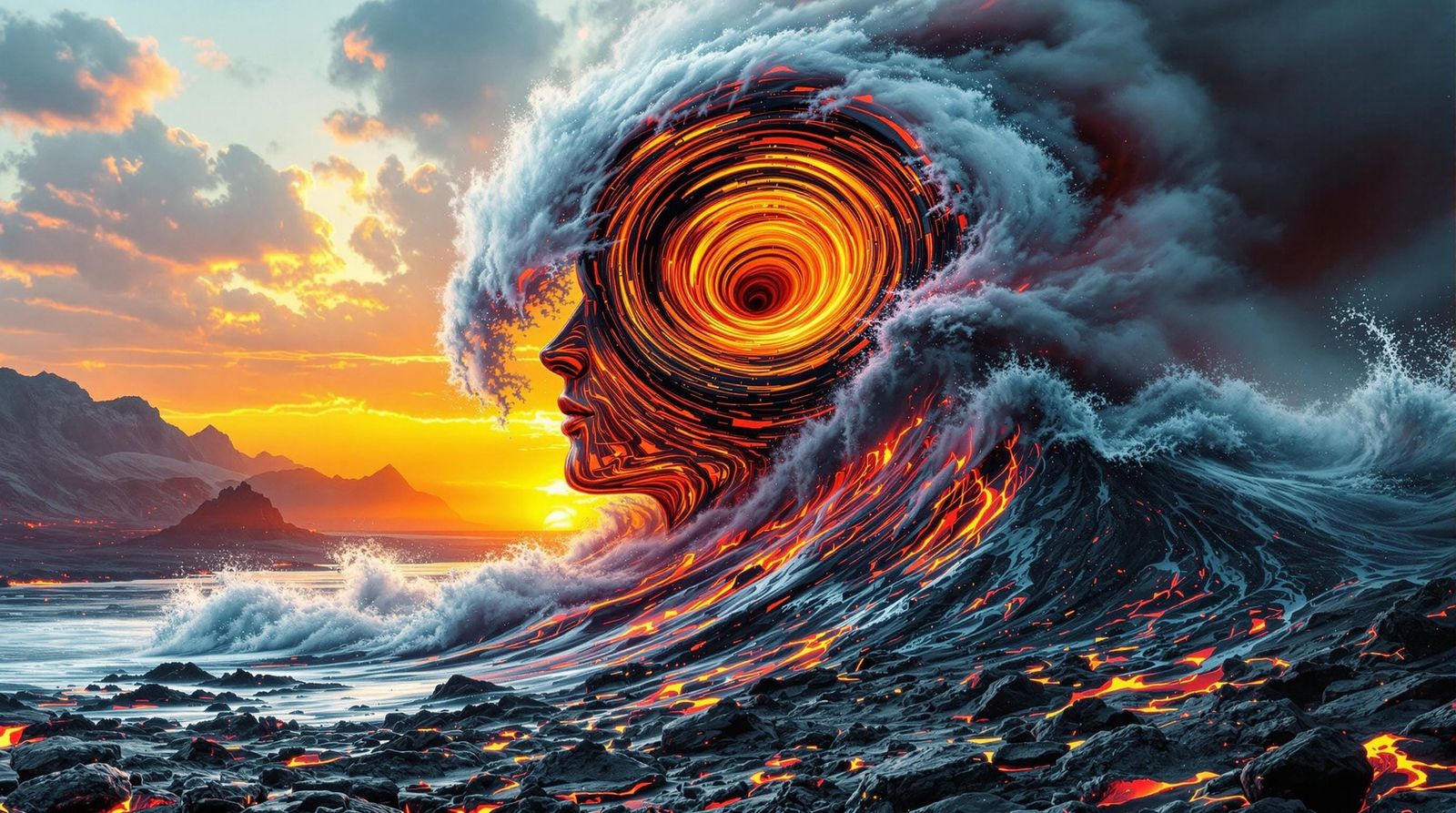 God of Lava Cresting on the Horizon in a Swirling Whirlpool ...