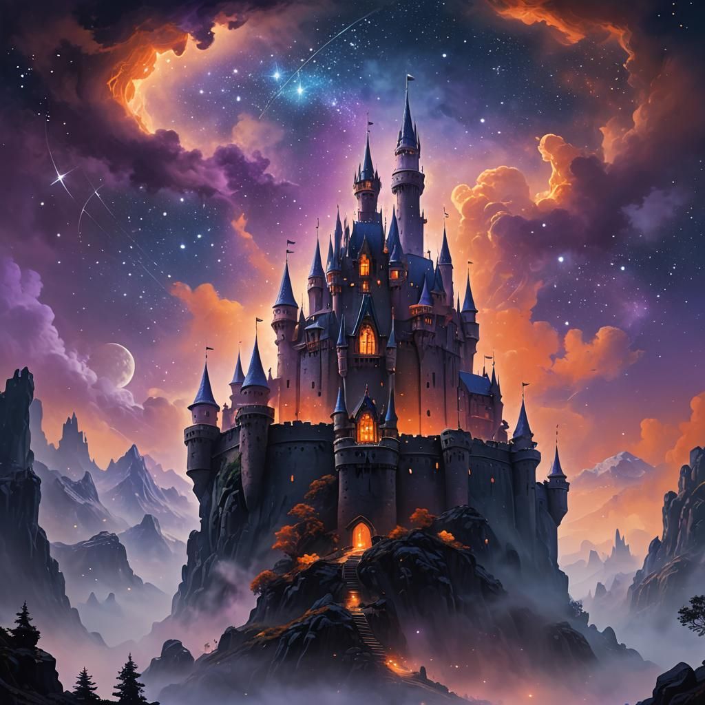 Mystical Castle Matte Painting in Fantasy Art Style