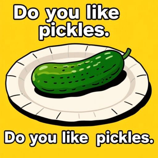 Funny Pickle Meme with Bold Text and Bright Colors