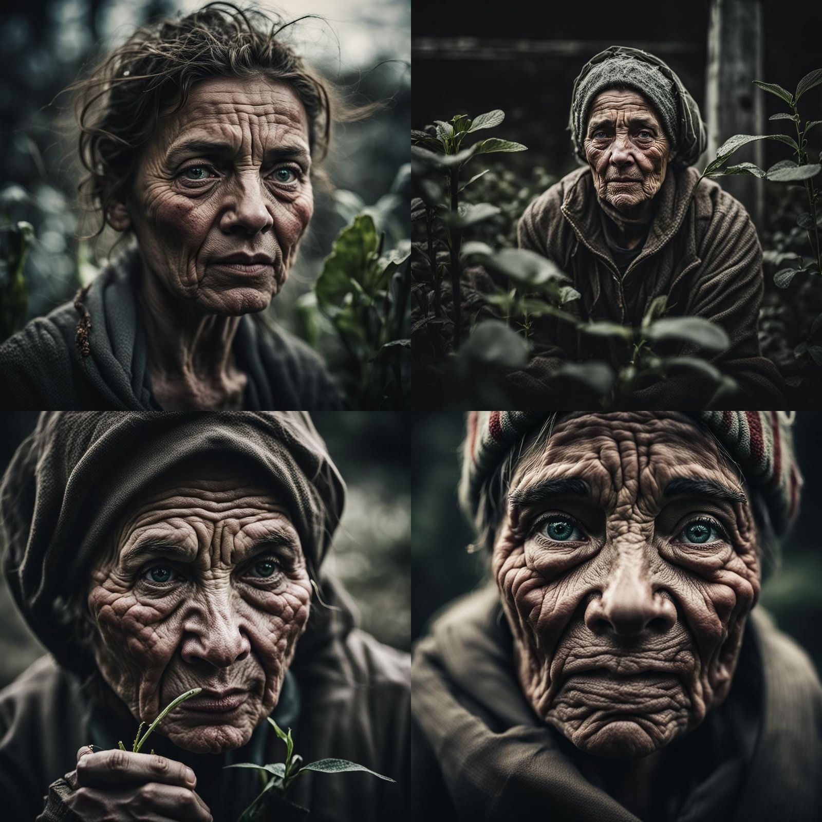 Woman Plant Fighting Portrait in Photographic Style