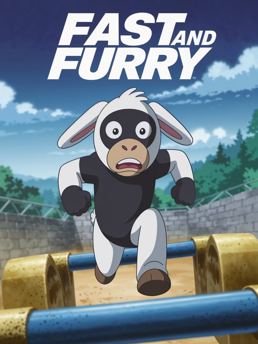 Fast And Furry: Movie Poster Art of Lamb on Course