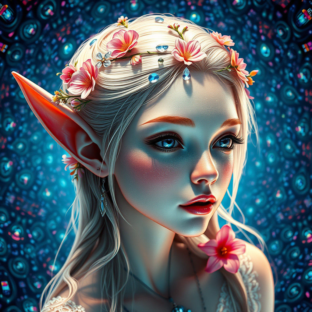 Ethereal Fantasy Elf in Shimmering, Vortex-Like Reality