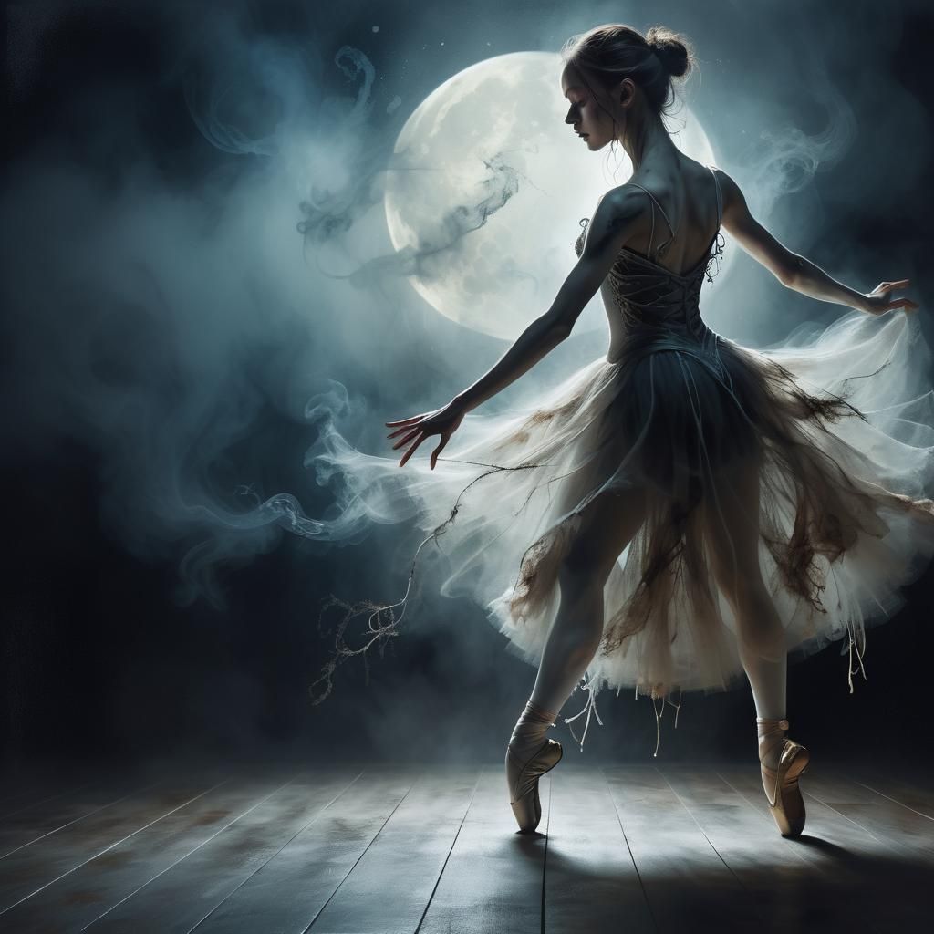 Mysterious Ballet Dancer in Moonlight Mist