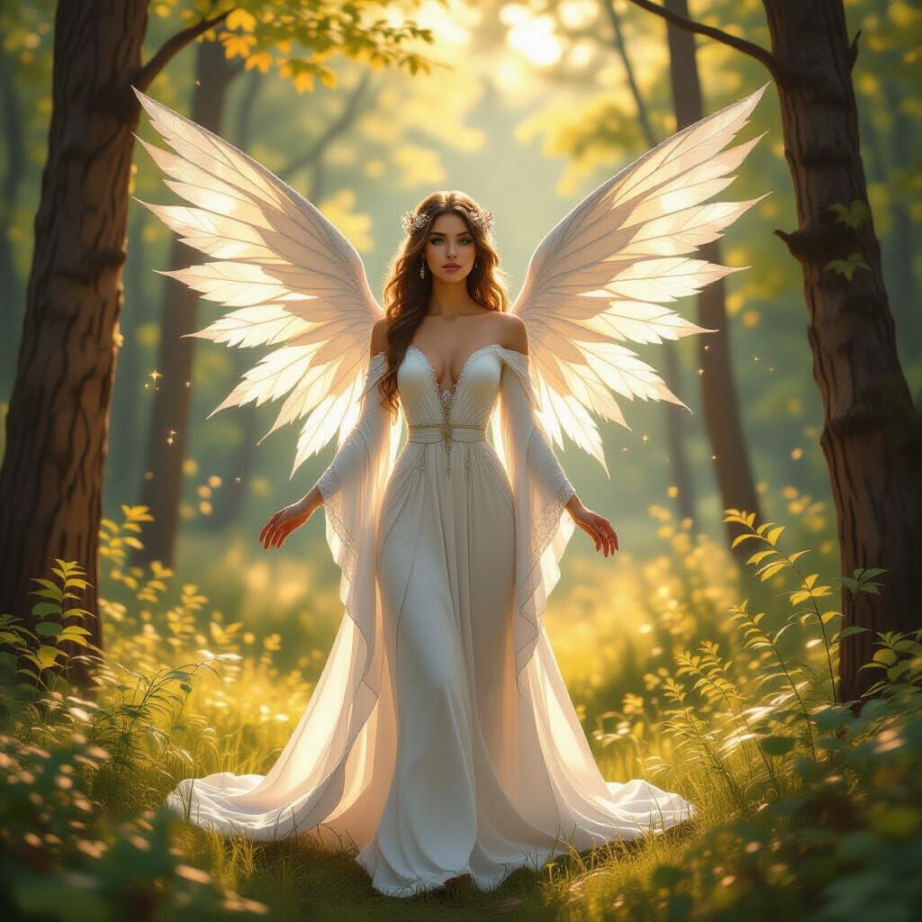 Ethereal Forest Woman with Maple Leaf Wings