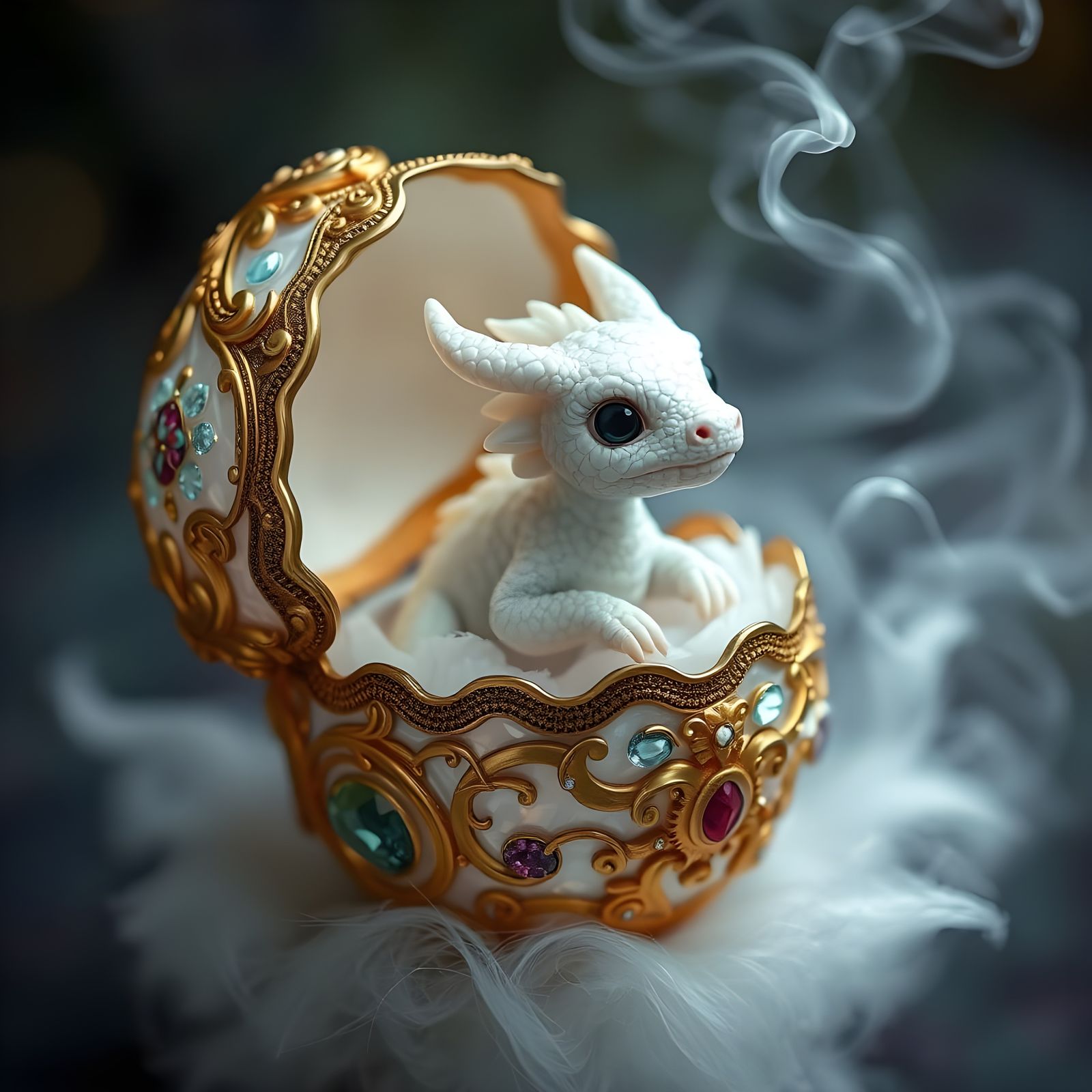 Elegant Dragon Hatchling in Ornate Fabergé Egg