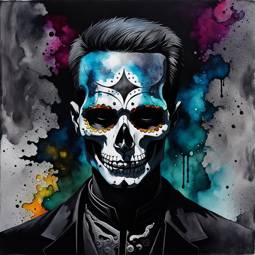 Shadow Man in Despair: Alcohol Ink and Watercolor Art